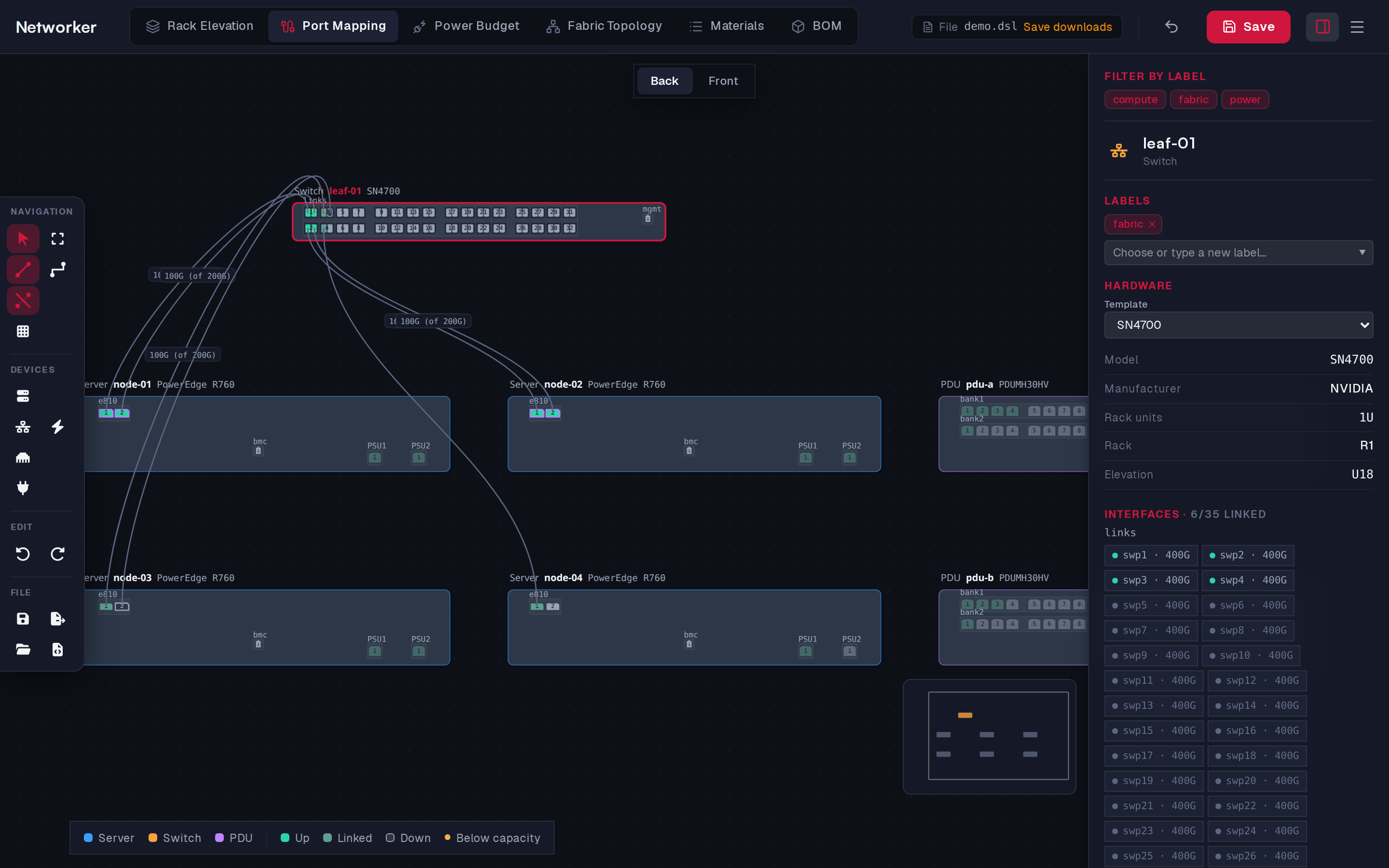 Port Mapping with the leaf switch selected
